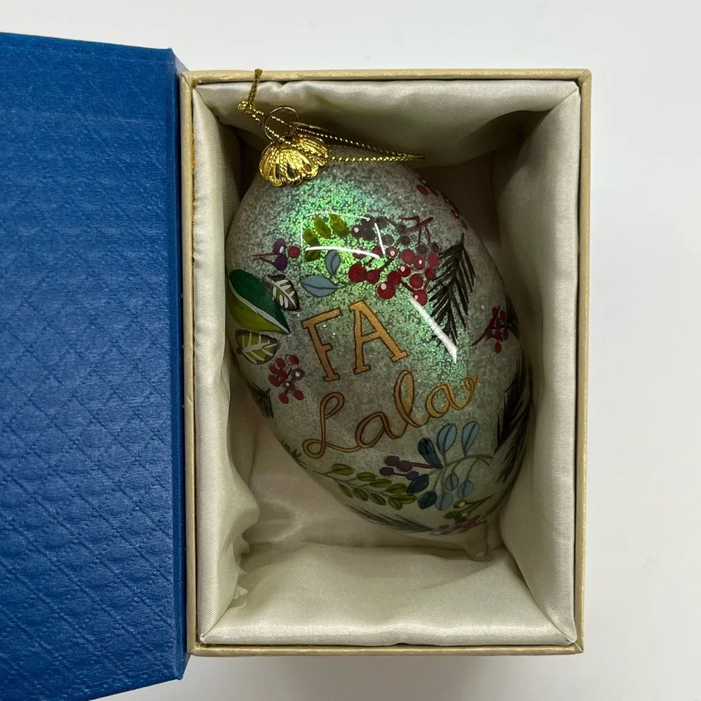 Pier 1 Li Bien Fa La La Ornament 2017 Hand Painted Glass Christmas Boxed